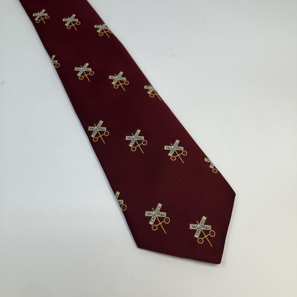 Vintage Country Clubs Mens Necktie Railroad Crossing Sign Train Theme